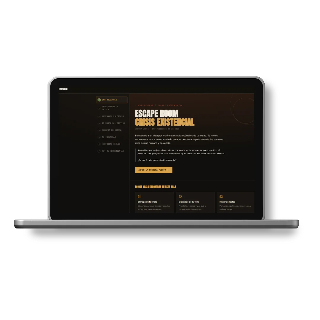 Mockup de la app Crisis Existencial creada con VibraApp Studio