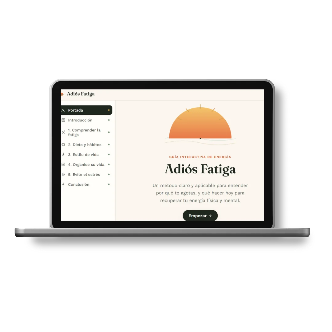 Mockup de la app Adiós Fatiga creada con VibraApp Studio